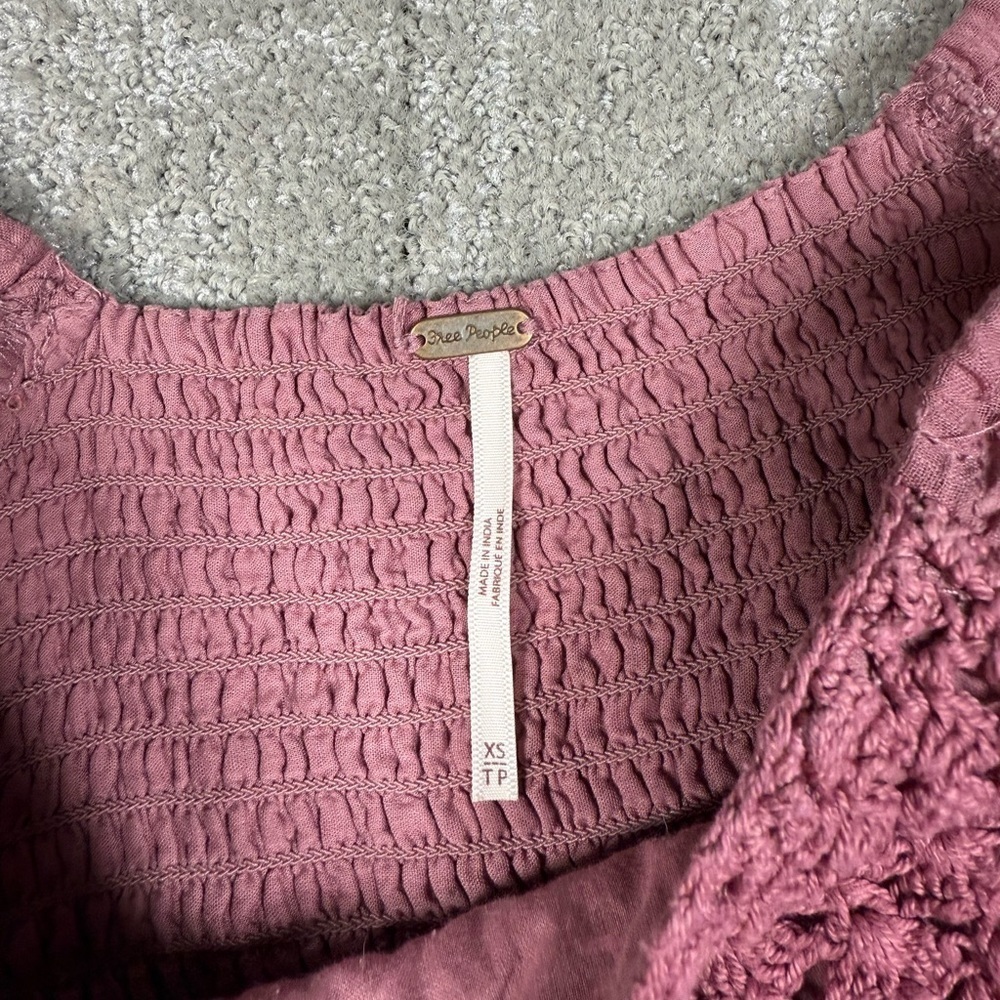 Free People Ari Mini Dress Smocked Babydoll Balloon Sleeve Mauve Boho Sz XS - Picture 2 of 6